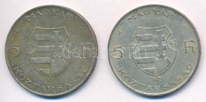 1947. 5Ft Ag "Kossuth" (2x) T:2 patina Adamo F8.1