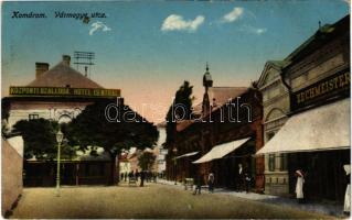 1914 Komárom, Komárnó; Vármegye utca, Központi szálloda, Zechmeister üzlete / hotel, shops (EK)