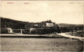 Abos, Obisovce; Vasúti híd, gőzmozdony, vonat. Divald Károly fia / railway bridge, train, locomotive (fa)