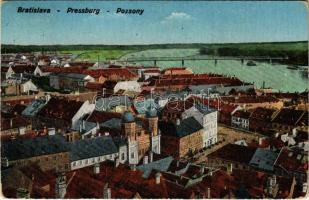 1924 Pozsony, Pressburg, Bratislava; Madártávlat, zsinagóga, híd / general view, synagogue, bridge (kopott sarkak / worn corners)
