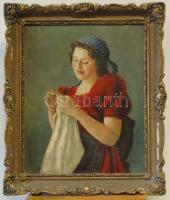 Glatter Ármin (1861-1931): Varró nő, olaj-vászon, szignált, keretben 50x60 cm