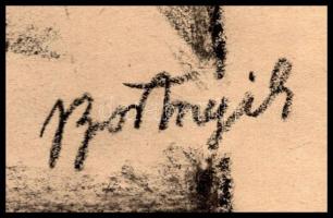 Bortnyik jelzéssel: Alak. Szén, papír. Kartonra kasírozva, 29,5x21 cm