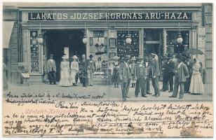 1901 Kolozsvár, Cluj; Lakatos József Koronás Áruháza és üzlete / shop + "BRASSÓ-BUDAPEST 16. SZ." vasúti mozgóposta (EK)