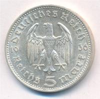 Német Harmadik Birodalom 1936F 5M Ag "Hindenburg" T:1- 
German Third Reich 1936F 5 Mark A...