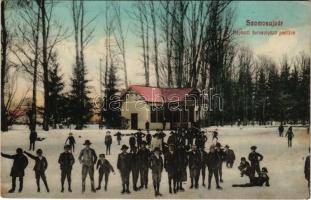 1914 Szamosújvár, Gherla; Népkerti korcsolyázó pavilon, téli sport. Anka Sándor kiadása / winter sport, ice skating hall, rink (fl)