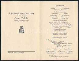 1934 SS Sierra Cordoba, Lloyd-Ostseefahrt gőzhajó reggeli menükártyája