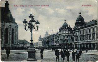 1907 Kolozsvár, Cluj; Mátyás király tér a Státus palotákkal / square, palaces (EK)