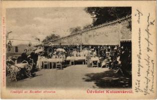 1903 Kolozsvár, Cluj; Vendéglő az Erzsébet sétaúton, Dunky fivérek reklámja és saját kiadása. Hátoldalon ismertető / restaurant, photographer's advertisement