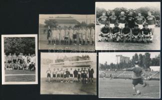 cca 1930-1970 5 db labdarúgással, focival kapcsolatos fotó, közte feliratozottak, 9x6 cm és 12x9 cm között