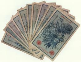 Német Birodalom 1908. 100M piros pecsét (10x) T:III,III- folt German Empire 1908. 100 Mark red seal ...