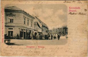 1901 Brassó, Kronstadt, Brasov; Bolonya, utca, Bede Antal üzlete. Julius Müller kiadása / Blumeanu / Blumana, street, shop (r)