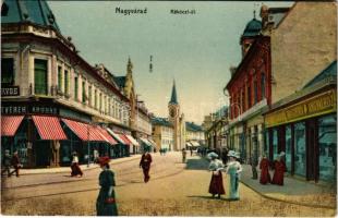 Nagyvárad, Oradea; Rákóczi út, Wéber testvérek áruház, fogorvos, Klein Géza Ödön üzlete, Kolosvári Sándor Drogéria az Angyalhoz / street, shops, dentist