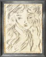 Czóbel jelzéssel: Női arckép. Szén, papír. Üvegezett fakeretben. 33,5x24,5 cm