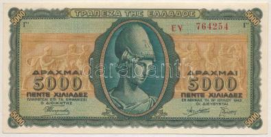 Görögország 1942. 5000D T:I- hullámos papír Greece 1942. 5000 Drachmai C:AU wavy paper Krause 122