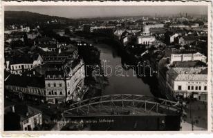 Nagyvárad, Oradea; Körös-part, híd, zsinagóga, étterem, üzletek / Cris riverside, bridge, synagogue, restaurant, shops + "1940 Nagyvárad visszatért" So. Stpl. "1940 Szatmárnémeti visszatért" So. Stpl.