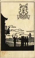 Arminia / German student fraternity, coat of arms, silhouette art postcard, Studentica (EK)