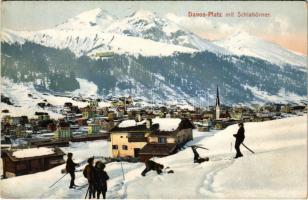 Davos-Platz mit Schiahörner / winter sport, skiers (EK)