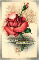 Szíves üdvözlet névnapjára! / Name Day greeting art postcard, Hungarian folklore s: Bozó