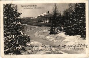 1916 Teschken-Rodelbahn bei Reichenberg (Liberec) in Deutschböhmen. Eiserne Hübel-Drehe mit der Teschkenkoppe / winter sport, toboggan run, sledding (EK)