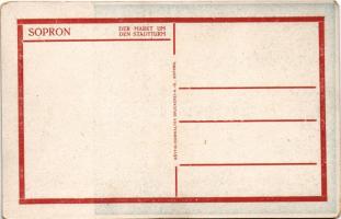 Sopron, Vásár a Várostorony körül, piac, üzletek, művészlap. Röttig-Romwalter nyomda (EM)