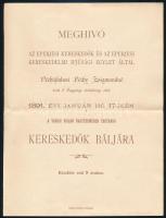 1891 Meghívó az Eperjesi Kereskedők és az Eperjesi Kereskedelmi Ifjúsági Egylet által rendezett bálra, hajtott