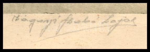 Zágonyi Szabó Lajos (?-): Elejtett szarvasbika (vadászat). Színezett rézkarc, papír, kissé foltos, k...