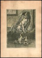 Zágonyi Szabó Lajos (?-): Kutya kölykeivel. Rézkarc, papír, jelzett, foltos, 23x18 cm
