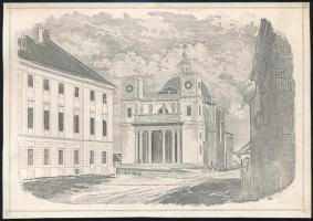 1853 Rohn Alajos (XIX sz. eleje-1870): A váczi székesegyház, litográfia, körbevágott, 11,5x16,5 cm
