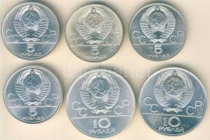 Szovjetunió 1977. 5R Ag 4klf db + 10R Ag 2klf db "Olimpia" szettben, eredeti díszdobozban T:1