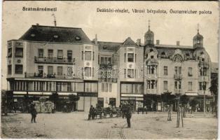 1915 Szatmárnémeti, Satu Mare; Deák tér, Városi bérpalota, Öszterreicher palota, Üveg áruház üzlete / square, palaces, glass shop (EK)