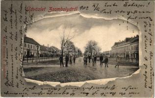 1902 Zsombolya, Jimbolia; Fő utca. Perlstein F. kiadása / main street. Art Nouveau (EK)