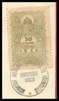 1936 Budapesti Nőiszabók, Leányruha- és Fűzőkészítők Ipartestülete által kiállított segédlevél, 50 f...