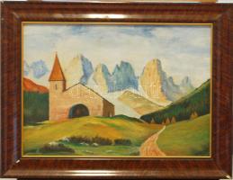 Deckner jelzéssel: Alpesi táj, olaj-karton szignált, keretben 40x30 cm