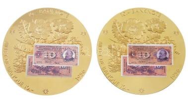 Svájc DN 10. Banknote aranyozott Cu emlékérem kapszulában (50mm) (2x) T:1 (eredetileg PP)  Switzerland ND 10. Banknote gold plated Cu commemorative medallion in capsule (2x) (50mm) C:UNC (original PP)
