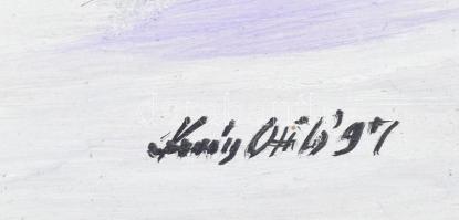 Olvashatatlan (Király?) jelzéssel: Téli havas táj. Olaj, farost. Fakeretben. 43x60 cm