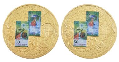 Svájc 2016. 50 Fr. Banknote aranyozott Cu emlékérem multicolor rátéttel kapszulában (2x) (50mm) T:PP  Switzerland 2016. 50 Fr. Banknote gold plated Cu commemorative medallion with multicolor inlay in capsule (2x) (50mm) C:UNC