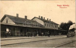 1907 Nagykároly, Carei; pályaudvar, vasútállomás. Csokás László kiadása / railway station