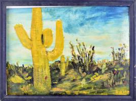 Vizsi jelzéssel: Táj kaktuszokkal. Olaj, farost. Fakeretben. 55x75 cm