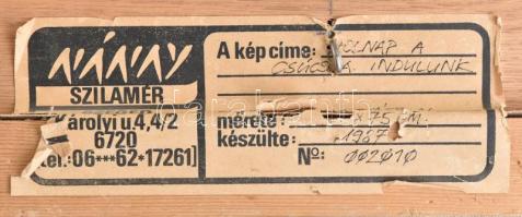 Nánay Szilamér (1952-): Holnap a csúcsra indulunk. Olaj, vászon, jelzett, hátoldalán Képcsarnok Váll...