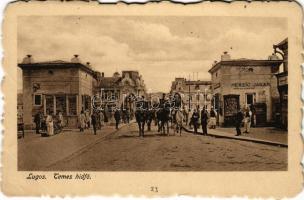 1923 Lugos, Lugoj; Temes hídfő, osztrák-magyar katonák lovon, Merzig Jakab üzlete. Schönberg Miksáné kiadása / Timis bridge, K.u.K. soldiers on horses, shop