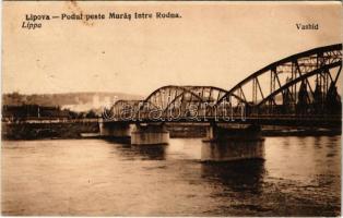 1926 Lippa, Lipova; Podul peste Muras intre Rodna / Vashíd a Maros fölött Máriaradna felé. Vasúti levelezőlapárusítás 3474. / Mures river bridge to Radna (EK)