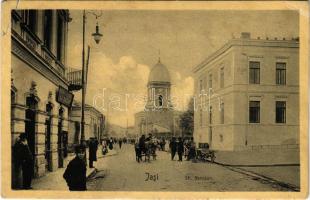 1908 Iasi, Jasi, Jassy, Jászvásár; Sft. Spiridon, La Docan / street, shop (wet damage)
