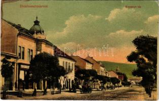 1908 Dicsőszentmárton, Tarnaveni, Diciosanmartin; Erzsébet tér, üzletek. Jeremiás Sándor kiadása / squre, shops (fl)