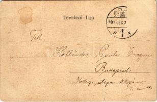 1901 Arad, Színház. Szecessziós magyar zászlós litho keret / Theatre. Art Nouveau litho frame with H...