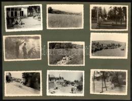 Erdélyi helységek, életképek, Mikóújfalu, Tusnád, Szováta, Málnásfürdő, 45 db fotó albumlapra ragasztva, 6×9 cm