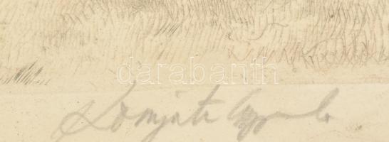 Komjáti-Wanyerka Gyula (1894-1958): Rőzseszedő. Színezett rézkarc, papír, jelzett. Üvegezett, kissé ...