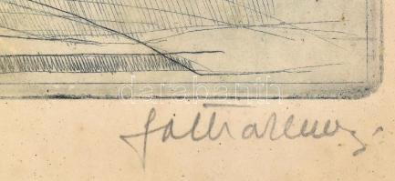 Soltra Elemér (1922-2013): A pécsi TV-torony. Rézkarc, papír, jelzett, foltos, üvegezett fakeretben,...