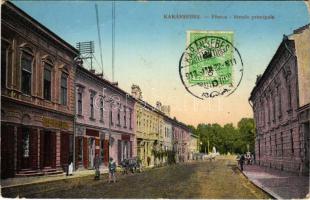 1913 Karánsebes, Caransebes; Fő utca, üzletek. W.L. Bp. 1459. / Hauptgasse / Strada principala / main street, shops (kis szakadás / small tear)