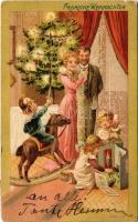 1904 Karácsonyi üdvözlet / Fröhliche Weihnachten / Christmas greeting. Art Nouveau, litho (EK)