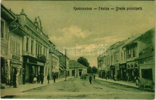 1908 Karánsebes, Caransebes; Fő utca, Jakob Zweig, Halász, Mehler Róza, Révész üzlete. W.L. 1475. / Hauptgasse / Strada principala / main street, shops